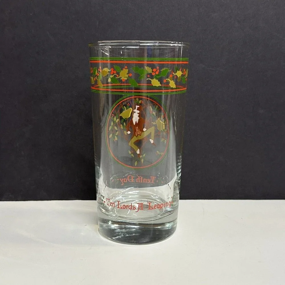12 Days of Christmas Glass Tumbler TENTH DAY 10 Lords A‎ Leaping Anchor Hocking